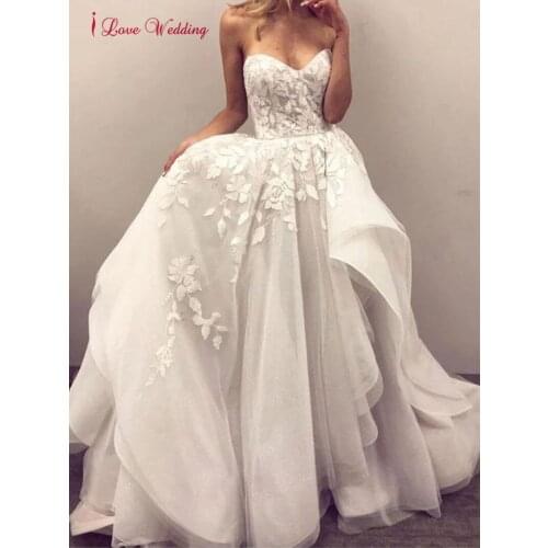 2021 Unique Beach Vintage Wedding Dresses Lace Appliques A-line Sweetheart Strapless Bridal Formal Party Gowns vestidos de novia