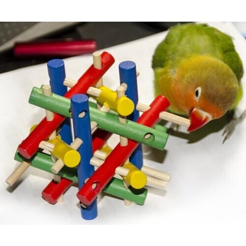 Parrot Chewing Toy Funny Colorful Wooden Block Knot Toy Cage Hanging Toy Bird Chew Toy Training Toys Small Animal Toy