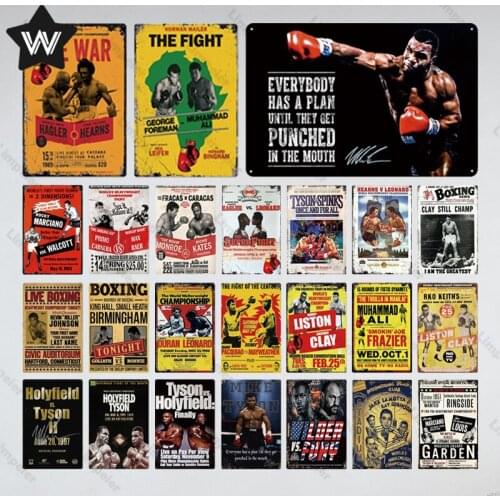 Shabby Chic Vintage Metal Tin Signs The Fight Man Cave Plate Live Boxing Wall Stickers for Man Cave Decor Vintage Plaque Poster