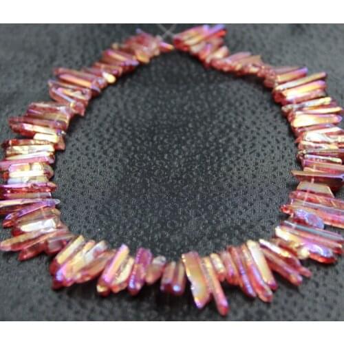 Approx 80pcs/strand Bordeaux Crystal AB Quartz Point Pendant, Top Drilled Smooth Rock Stick Gem Stone Beads Crystal Necklace