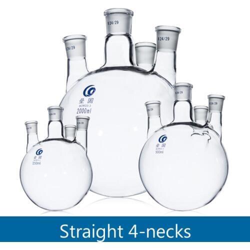 Straight 4-necks labratory flask reactor round bottom thicked borosilicate glass Reaction flask