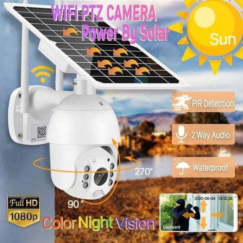 PTZ dome wi fi outdoor surveillance 4x solar zoom 1080p camera cctv cloud wireless monitor pyr motion detection solar panel cam