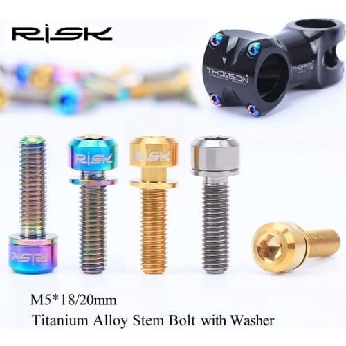RISK 6pcs/lot M5x18/20mm Ti Titanium Bicycle Stem Bolt Mountain Bike Ultralight Stem Screw with Washers Gasket M5*18mm M5*20mm