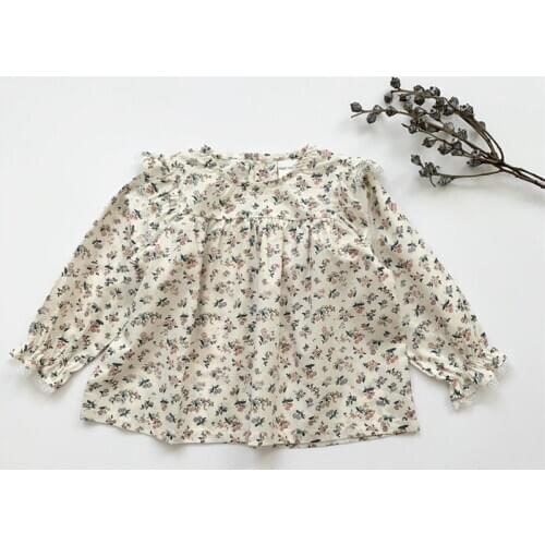 Floral shirt for girls clothes Spring autumn round collar kids long sleeve blouse ruffles lace infant baby tops children pullove