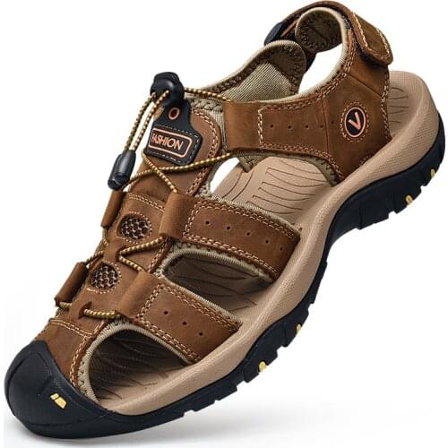 Mens Fashion Sandals Beach Shoes Outdoor Sports Toe Cap Leather Shoes Casual Shoes Breathable Non-slip Summer 2021