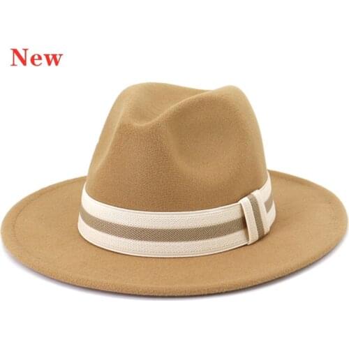 Wide brim top hat women British style wool jazz hat shallow top fedora hat autumn winter mens fashion warm Panama wedding hat