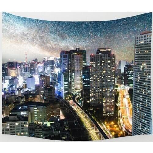 Simsant Lighthouse Tapestry Urban Landscape Moon Art Wall Hanging Tapestries for Living Room Home Dorm Decor Banner