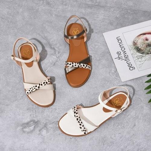 SKLFGXZY 2021 New Summer Style Girls Sandals Genuine Leather Fashion Leopard Grain Womens Shoes Real Cowhide Sandals Size 34-43