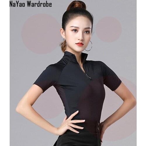 2021 New SS081 Women Latin Dance T Shirt Zipper V Neck Design Latin Dancing Tops for Samba Tango Chacha Belly Performamnce