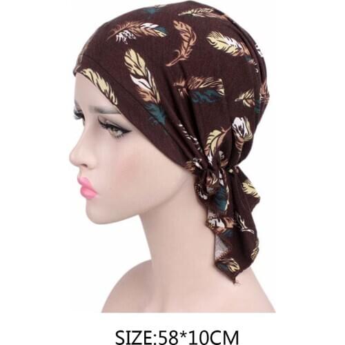 Fashion Print Flowers Women Inner Hijabs Cap Muslim Ruffle Cancer Chemo Hat Beanie Scarf Turban Head Wrap Cap Headwear