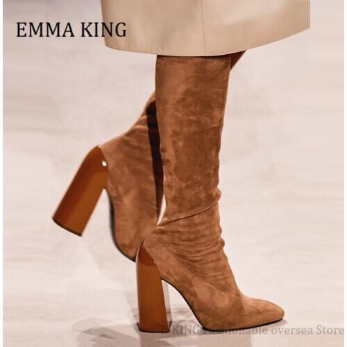 2020 Sexy Suede Leather Boots Women Over the Knee 10cm High Heels Boots Stretch Flock Autumn Winter Runway Party Shoes for Woman