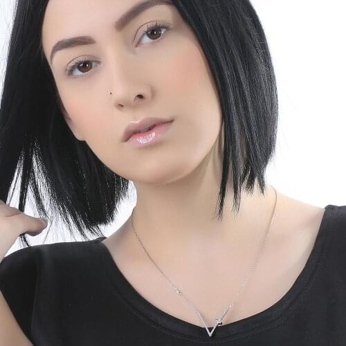 Neoglory Letter V Shape Simple Necklace For Women Trendy High Quality Zircon Sexy Pendant Necklace Birthday Gift For Friends