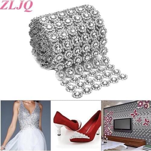 ZLJQ 90CM Glitter Silver Diamond Flower Mesh Wrap Roll Crystal Rhinestone Sparkle Cake Candle Ribbon Wedding Birthday Decoration