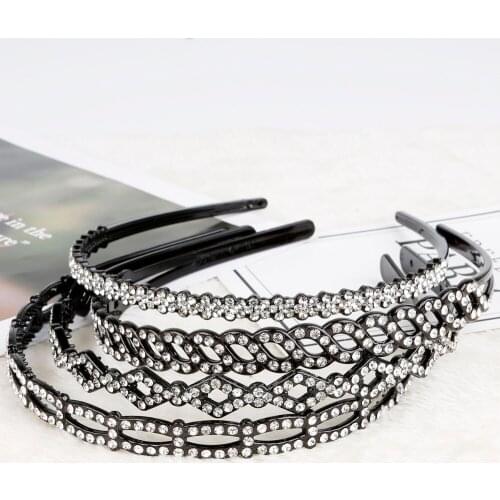 Headbands 1PC Fashion Clear Rhinestone Flower/Wave Black Headband Female Woman Girl Hair Accessories Comfortable High Quality