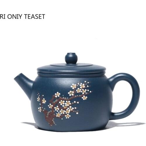180ml Yixing Handmade Purple Clay Teapot Ball Shaped Infuser Plum Blossom Tea Pot Raw Ore Azure Mud Kettle Chinese Zisha Tea Set