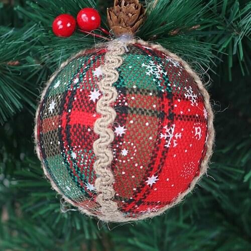 3pcs Red Plaid Painted Balls Christmas Tree Ornament Gift PVC Ball Hanging Decor