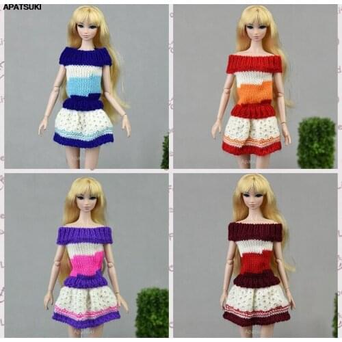 4pcs/lot Pure Manual Knitted Handmade Sweater For Barbie Doll Clothes Outfits Dress 1/6 Doll Accessories Gifts For Kids Toys