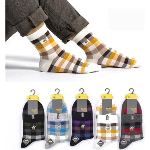 5 Pairs/Lot 2020 Winter Mens Socks Business Happy Fashion Design Funny Colorful Plaid Gentleman Long High Cotton Socks