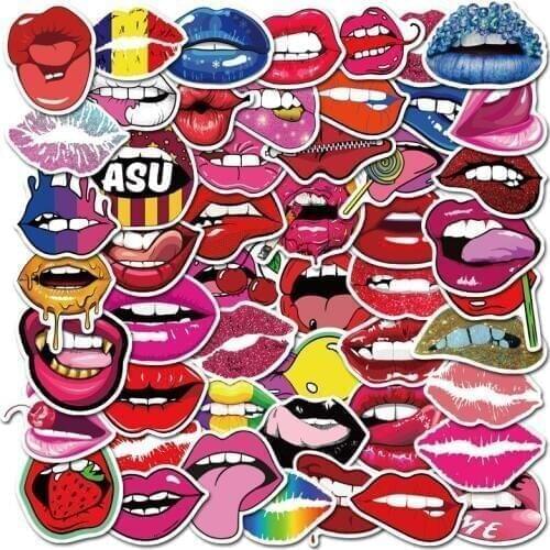 50 Pcs Styling Pvc Waterproof Tease Sexy Lips Girls Car Stickers For Laptop Motorcycle Skateboard Luggage Decal Toy Sticker