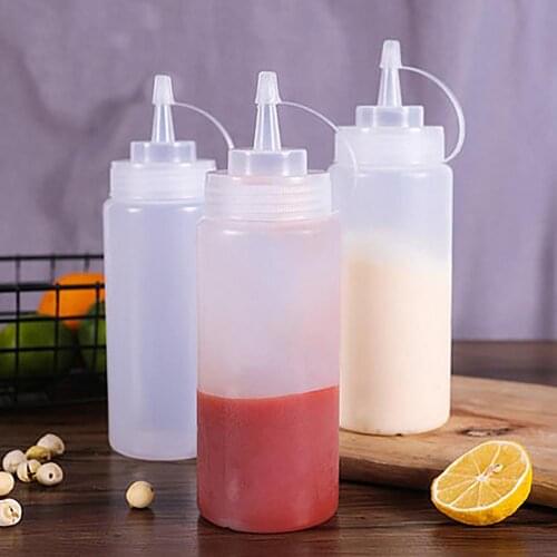 8Pcs Squeeze Squirt Condiment Bottles Salad Sauce Dispenser Ketchup Cruet Olive Oil Bottles Scale Line Bottle Kitchen Gadget