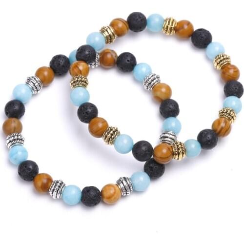 Multi Stone Beads Black Lava stone Beads Bracelet DIY Essential Oil Diffuser Bracelet Volcanic Rock Women Men Jewelry