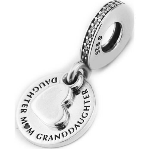 Fits for Pandora Charms Bracelets 100% 925 Sterling-Silver-Jewelry Three Generations Beads with Clear CZ Free Shipping