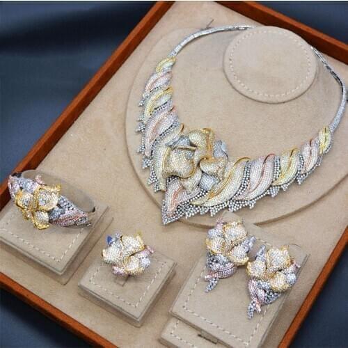 BrideTalk Nigeria Bridal Two Tone Luxury Cubic Zircon Jewelry Set 4 Pcs Fashionable Necklace Sets For Women Wedding Accessories