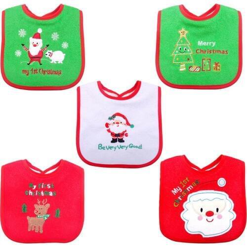 Baby Christmas Bibs Lunch Bibs Boys Girls Infants Cartoon Pattern Bibs Burp Cloths For Children Self Feeding Care
