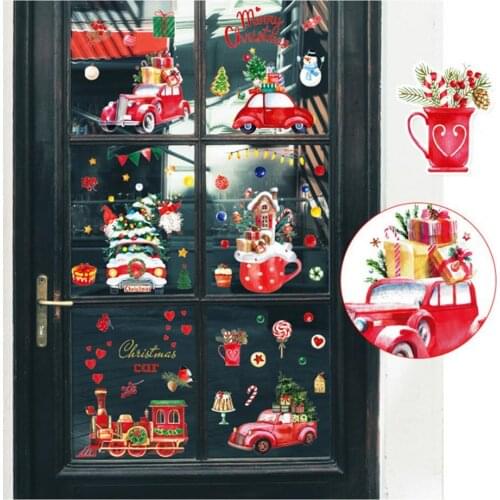 9Pcs Trendy Christmas Shop Showcase Electrostatic Stickers PVC Electrostatic Stickers Waterproof for Wall