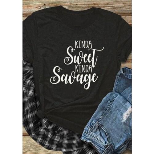 Tee women Tees Unisex Party Street Style Tops T Shirt Girl Gang Goth Shirt Sweet Savage T-Shirt Funny Women