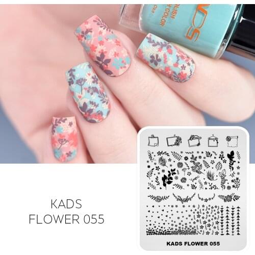 KADS Nail Stamping Plates Flower 055 Cute Little Flower Leaves Image Pattern Nail Art Stencil Template Stainless Steel