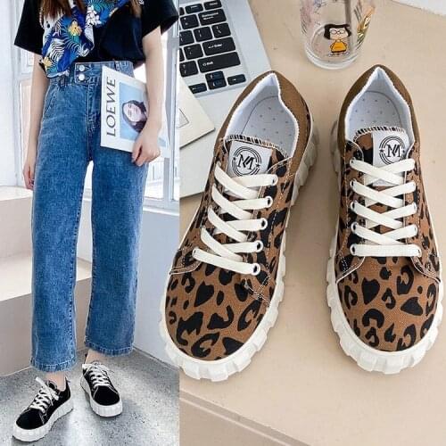 Leopard Platform Sneakers Women Vulcanized Shoes 2021 New Casual Canvas Shoes White Black Walking Flats Lace-up Tenis Feminino