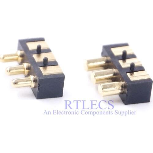 10 pcs Male Female Contact Pins connector Spring Loaded Pogo Pin 3 Pins Grid 2.5 mm PCB Single Row 5.5 mm Height SMT Right Angle