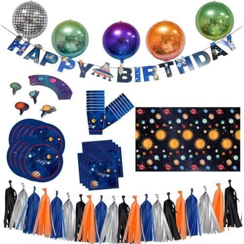 Happy Birthday Space Party Decoration Solar System Planets Tableware Set Star Astronaut Space Theme Kids Birthday Party Supplies