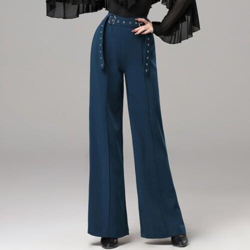 Ballroom Dancing Practice Wear Latin Dance High-Rise Straight-Leg Pants With Belt Tango Waltz Performance Stage Costume V
