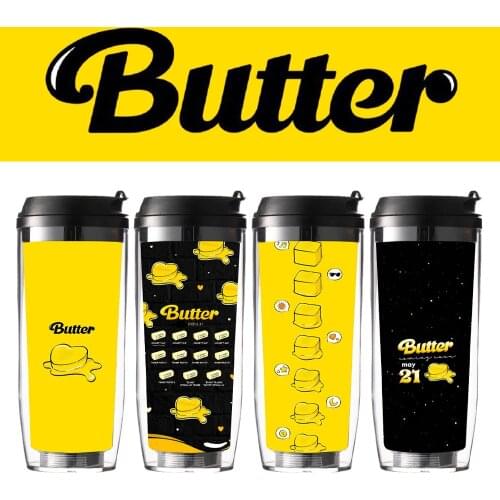 Kpop Bangtan Boys New Album Butter Portable Bottles Curve Cups Image Coffee Mug Tea Cup 350ML Top Quality
