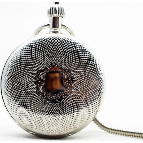 Fashion Silver Double Open Hunter Skeleton Steampunk Men Mechanical Hand Winding Pocket Watch Chain Necklace