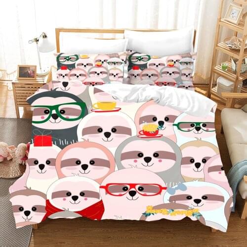 Cartoon Sloth Bedding Set Kid Animal Fashion 3D Print Comforter Luxury Queen King Single Size Duvet Cover Set Home Textile Decor