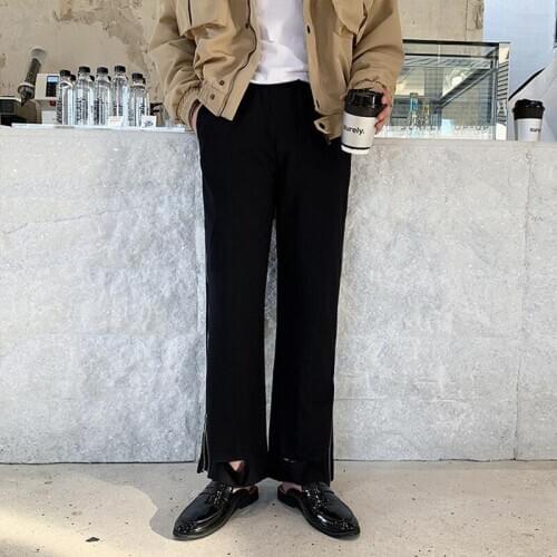 Spring and autumn dark style personalized side zipper mens loose straight casual pants hairdresser youth wide leg pants trend