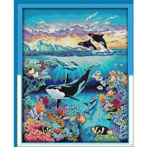 Underwater world cross stitch kit 14ct 11ct pre stamped canvas embroidery DIY handmade needlework