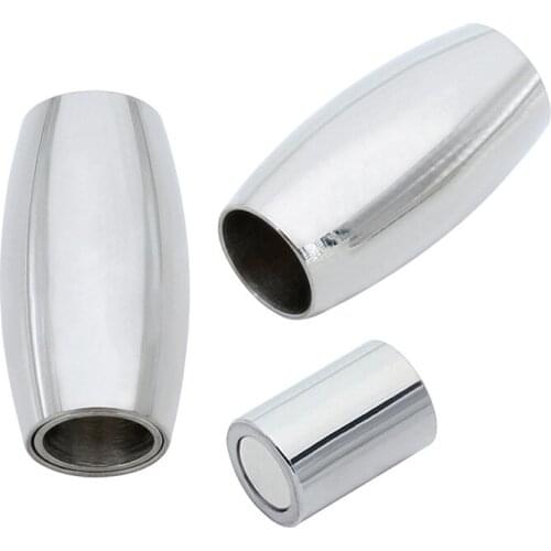 Hole 5mm Silver Tone Stainless Steel Jewelry Connector Oval Metal Magnetic Clasp Hooks Fit Cord Jewelry Findings F5296