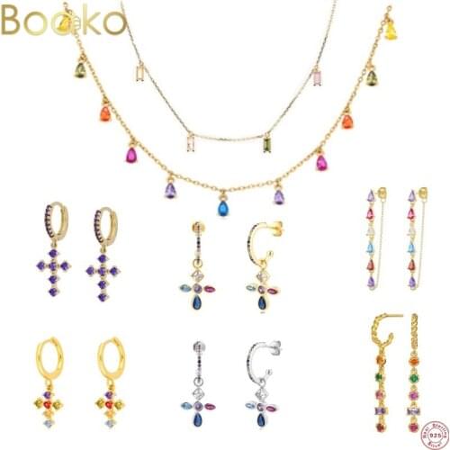 BOAKO Necklace 925 Sterling Silver Jewelry For Women 2021 Colorful CZ Cadena Plata Fashion Jewelry Choker Crystal Gold/Silver