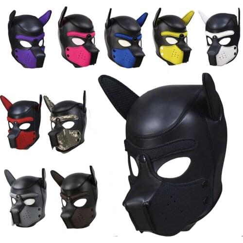 Sexy Cosplay Role Play Dog Full Head Hood Soft Padded Latex Rubber Puppy BDSM Bondage Hood Sex Toys for Women Slave Adult Games