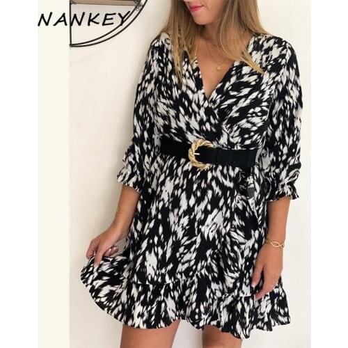 NANKEY Black White Zebra Pattern Print Dress V Neck Half Sleeve Summer Women Casual Mini Dresses Mini Dresses