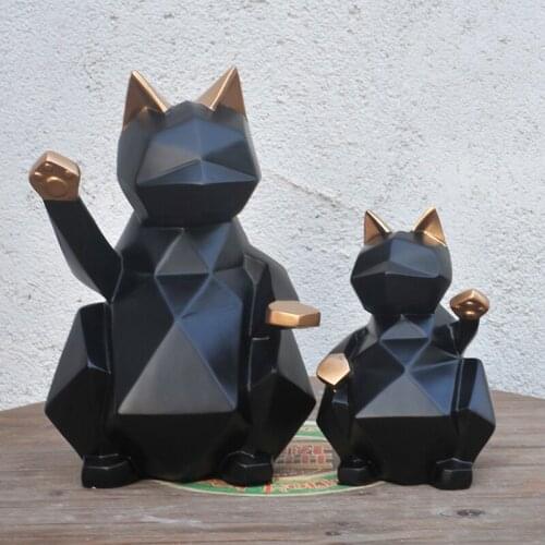 ORIGAMI CRAFTS LUCKY CAT MINIATURE MODEL HOME DECORATION ACCESSORIES BLACK ANIMAL FIGURINE ORNAMENTS RESIN ARTESANATO DESK DECOR