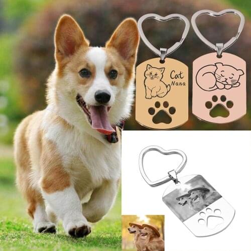 Custom Dog Keychain engraving Pet Dog cat photo collar Decoration Pet phone Dog Tags Collars stainless steel cat tag customized