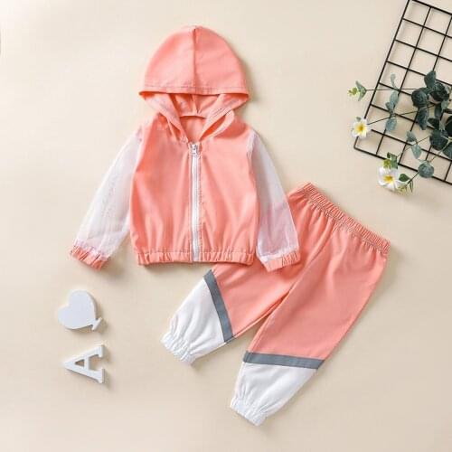 Citgeett Autumn Kids Infant Baby Girls Casual Outfits Patchwork Mesh Long Sleeve Hoodie Zipper Jacket + Trousers Pants Spring