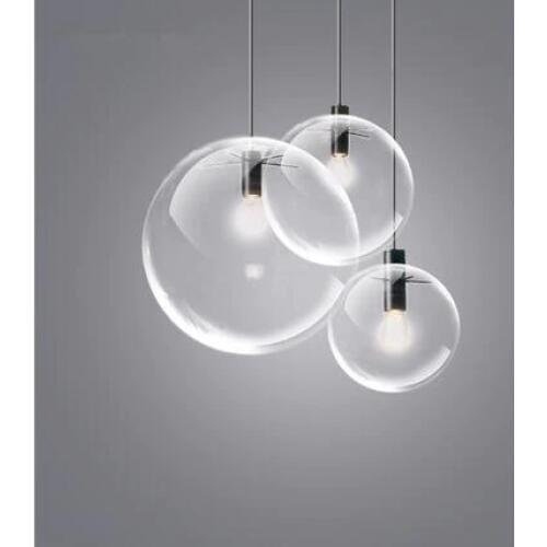Transparent Glass Ball Lamp Restaurant Bar Minimalist Single Head Personality Creative Spherical Bubble Pendant Lamps GF14