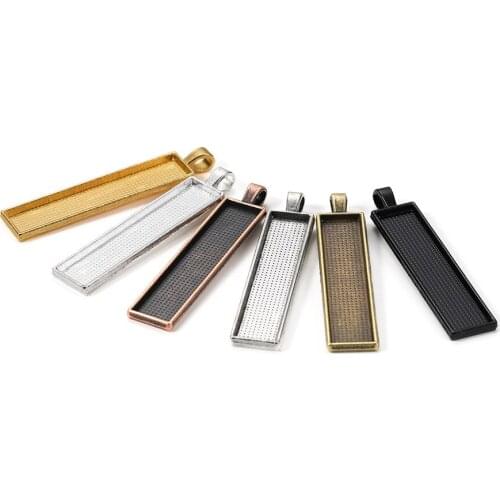 5Pcs/lot 10*50mm Blank Pendants Tray Cameo Rectangle Bezels Cabochon Base Settings For DIY Jewelry Making Supplies Accessories