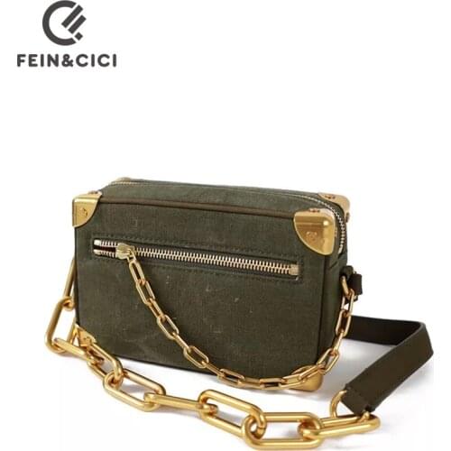 Luxury designer shoulder bag army green canvas crossbody messenger bag square box handbag high quality 2020 autumn winter new